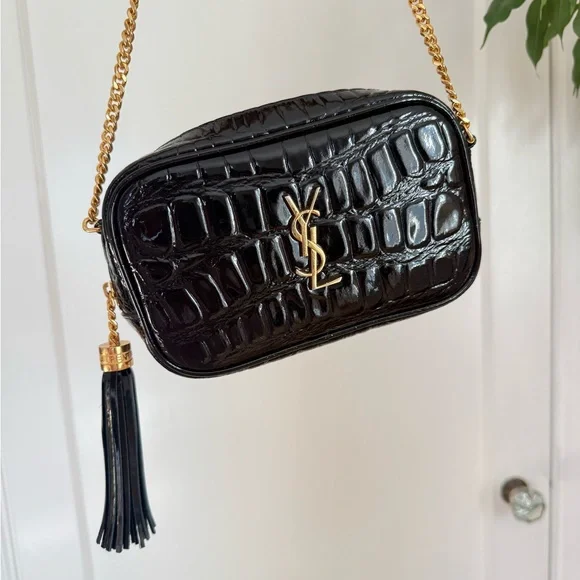 Yves Saint Laurent Black Croc Embossed Mini Lou Camera Bag - Picture 7 of 7